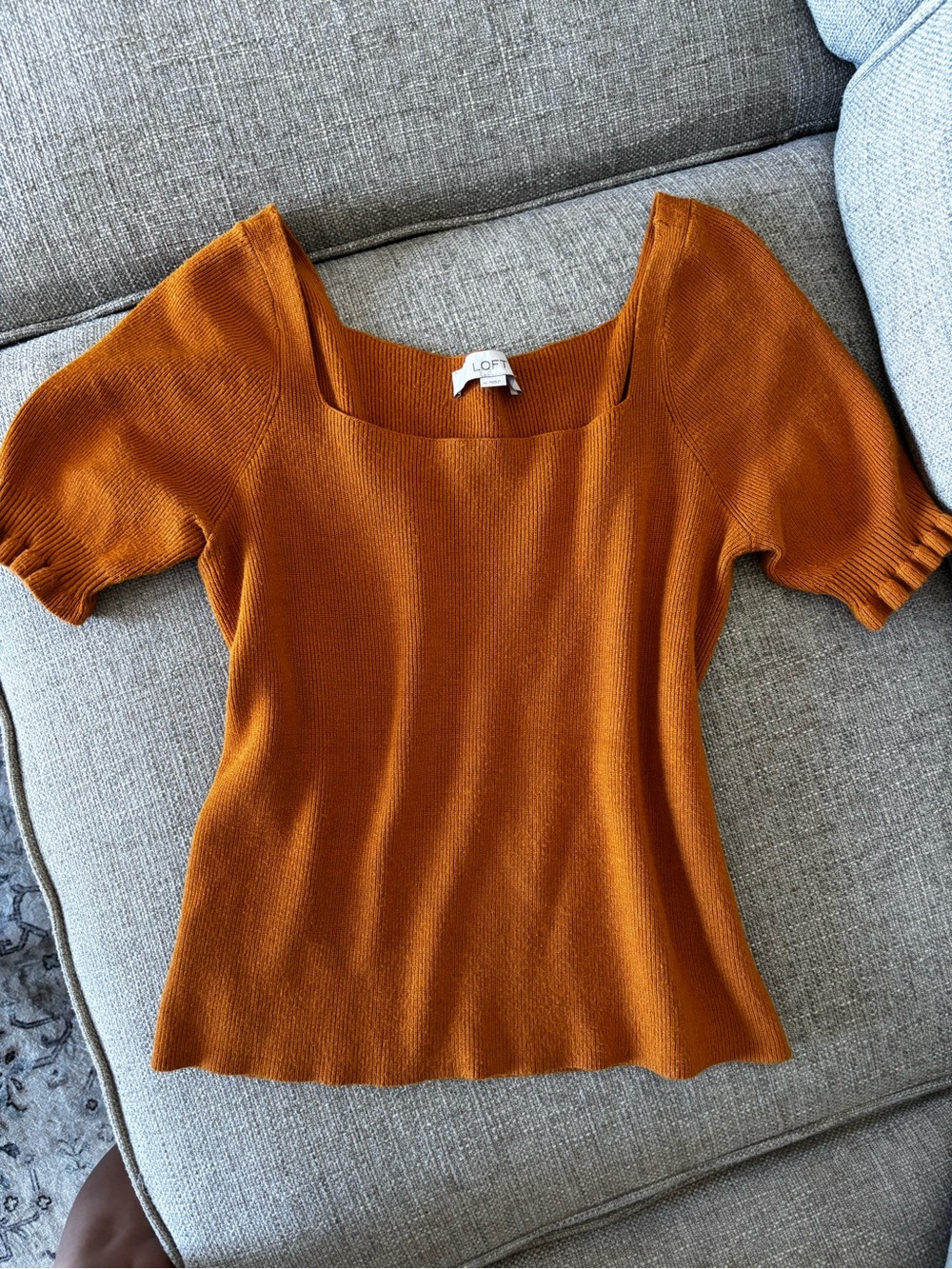 4/$20 LOFT Square Neck Knit Top in Rust Orange